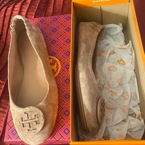 Pink suede ballet flats